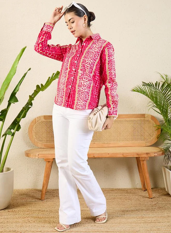 أبتاوني بلوزة بطبعة وأكمام طويلة