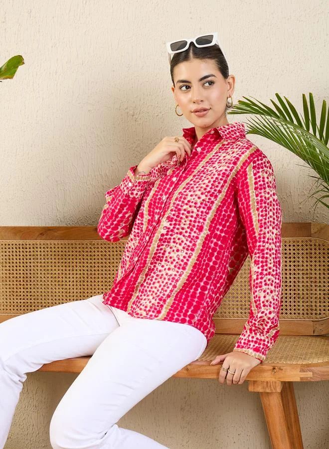 أبتاوني بلوزة بطبعة وأكمام طويلة