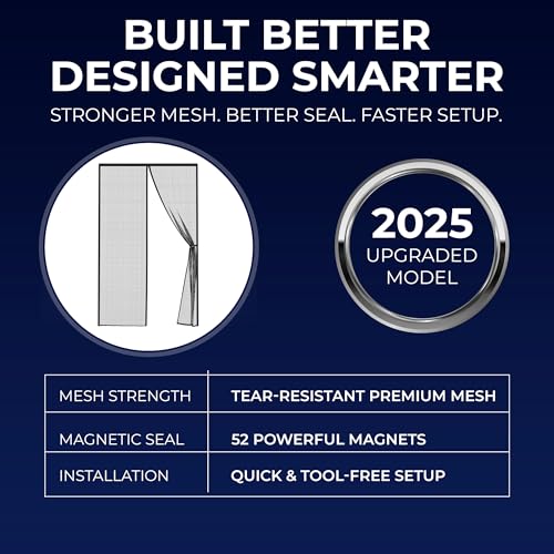 Flux Phenom Upgraded Magnetic Screen Door - Bugs Out, Breeze in - 9min Install Auto-Sealing Heavy Duty Double Stitched Mesh, 52 Magnets, Hands Free Patio Doors Net, Pet & Kid Friendly, 38 x 82 Inch - Image 4