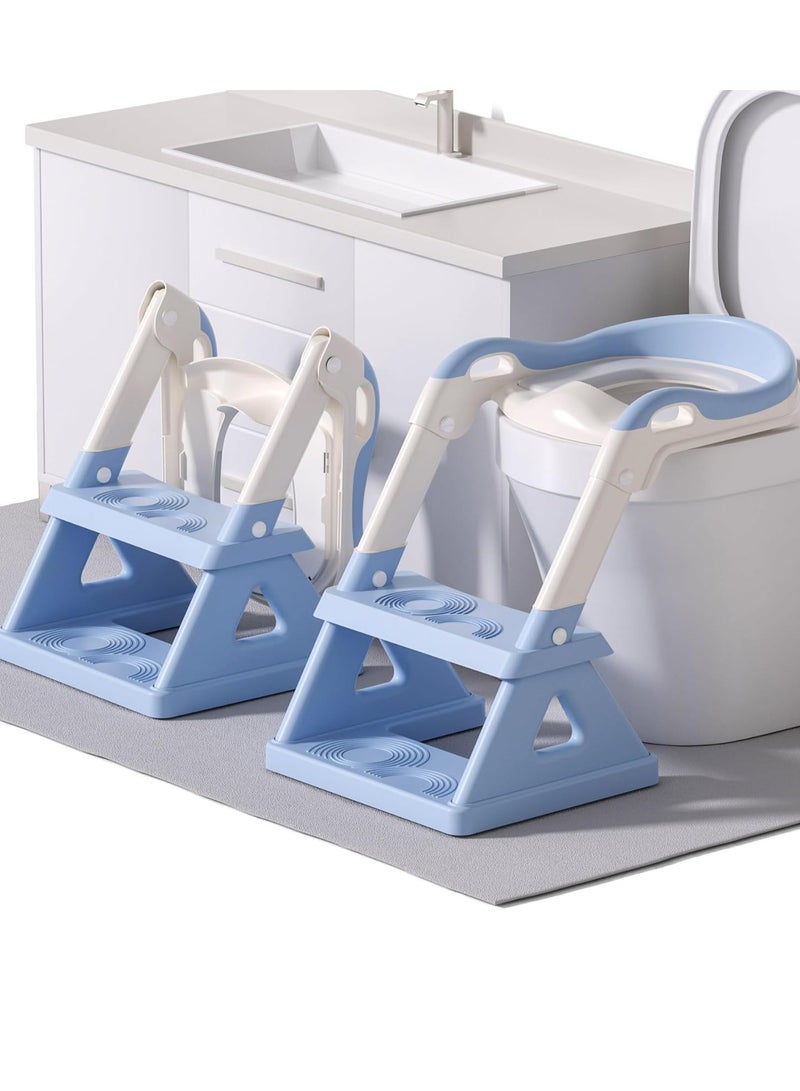 آي ميس يو مقعد تدريب على استخدام المرحاض، مقعد تدريب على استخدام المرحاض مع مسند متدرج، ارتفاع قابل للتعديل، قابل للطي، وسادة ناعمة، سلم غير قابل للانزلاق، كرسي مرحاض محمول للأطفال الصغار والرضع والأولاد والبنات (أزرق) - Image 1