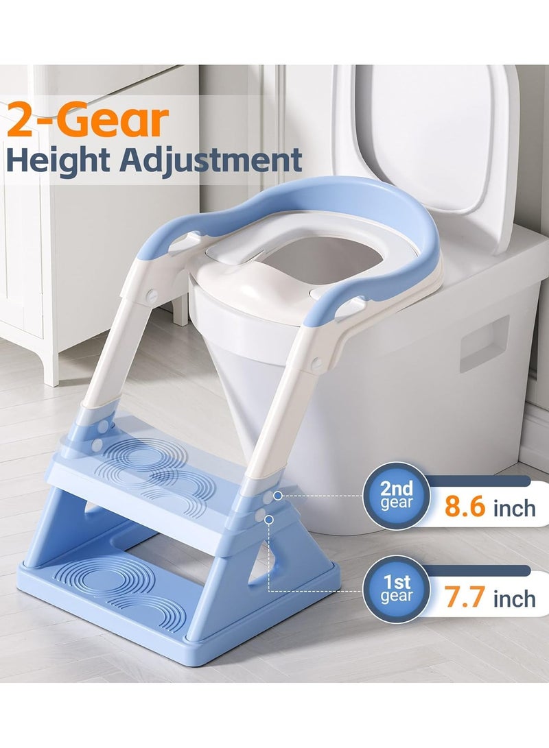 آي ميس يو مقعد تدريب على استخدام المرحاض، مقعد تدريب على استخدام المرحاض مع مسند متدرج، ارتفاع قابل للتعديل، قابل للطي، وسادة ناعمة، سلم غير قابل للانزلاق، كرسي مرحاض محمول للأطفال الصغار والرضع والأولاد والبنات (أزرق) - Image 3