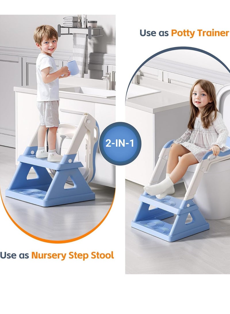 آي ميس يو مقعد تدريب على استخدام المرحاض، مقعد تدريب على استخدام المرحاض مع مسند متدرج، ارتفاع قابل للتعديل، قابل للطي، وسادة ناعمة، سلم غير قابل للانزلاق، كرسي مرحاض محمول للأطفال الصغار والرضع والأولاد والبنات (أزرق) - Image 4