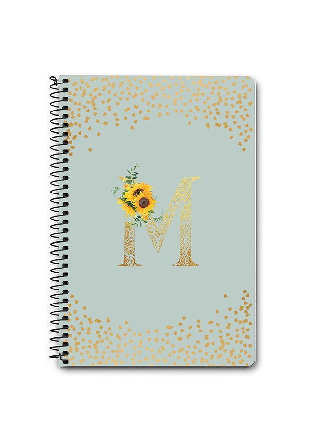 Stylizedd Designer A5 Spiral Notebook Memo Notepad Journal - Custom Monogram Initial Letter Mandala Floral Pattern Alphabet - M - Light Grey  - Image 1