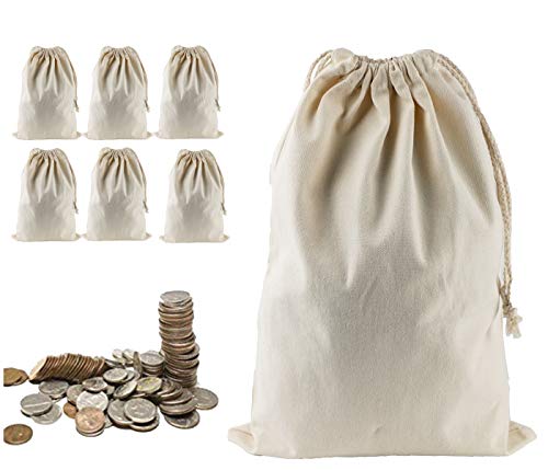 Lanyani 6 Packs Bank Coin Money Cash Bag Sacks, 12" x 17" Canvas Deposit Change Transit Bags with Drawstring, Heavy Duty - Image 1