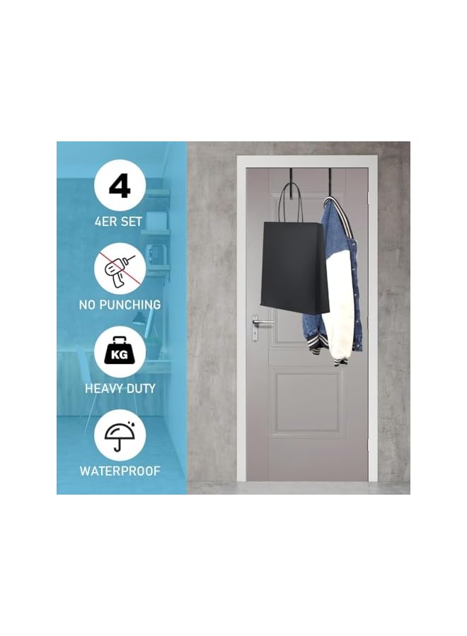 The Bros 4 قطع خطافات أبواب حديدية ثقيلة، سوداء، تصميم بسيط، خطافات فوق الباب للتعليق، خطافات للمكاتب على الجدران، المناشف، الملابس، الحقائب - Image 3
