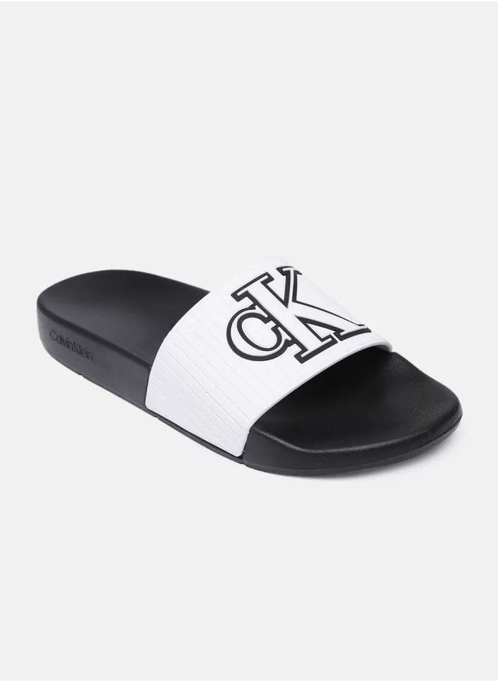 CALVIN KLEIN JEANS PLUS - Calvin Klein Men's Black and White Logo Slipper - 42 EUR - Standard Size - Image 1