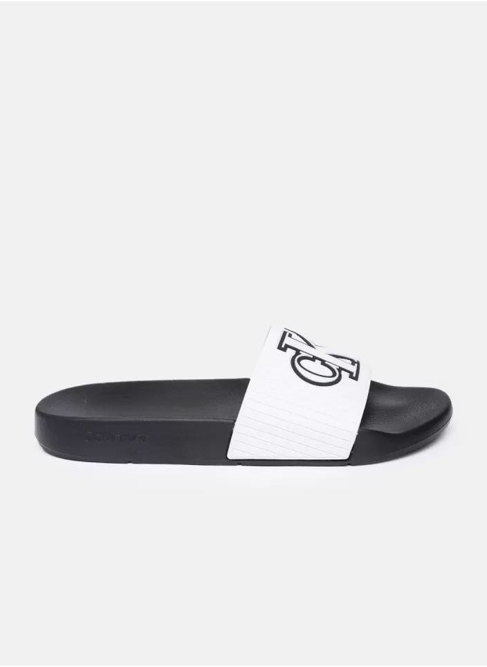 CALVIN KLEIN JEANS PLUS - Calvin Klein Men's Black and White Logo Slipper - 42 EUR - Standard Size - Image 1