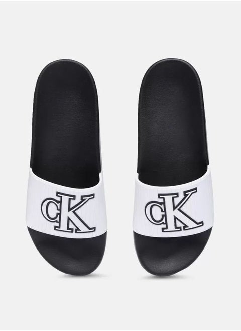 Calvin Klein Men's Black and White Logo Slipper - 42 EUR - Standard Size