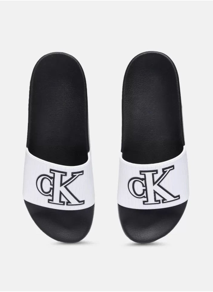 CALVIN KLEIN JEANS PLUS - Calvin Klein Men's Black and White Logo Slipper - 42 EUR - Standard Size - Image 1