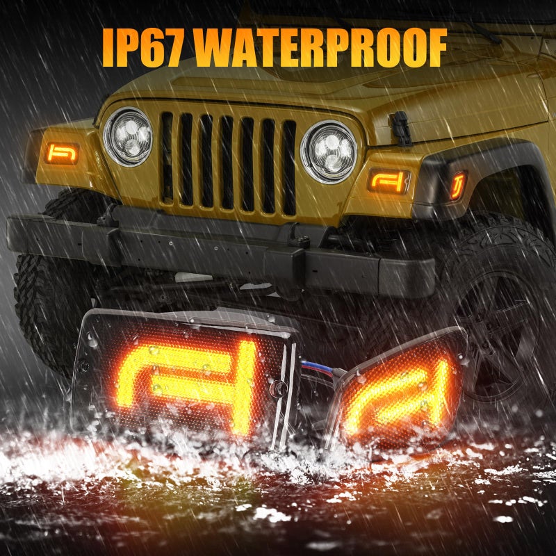 CAFOPAR Brighter TJ LED Turn Signal Lights and Side Marker Lights with Cool TJ Shape, Front Turn Signal Lamps Fender Side Markers Lights with Smoked Lens Covers Fit for Wrangler TJ 1997-2006, Plug & Play - Image 4