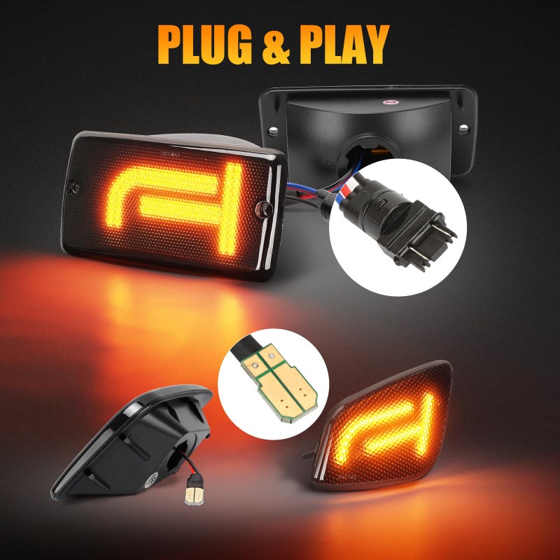 CAFOPAR Brighter TJ LED Turn Signal Lights and Side Marker Lights with Cool TJ Shape, Front Turn Signal Lamps Fender Side Markers Lights with Smoked Lens Covers Fit for Wrangler TJ 1997-2006, Plug & Play - Image 5