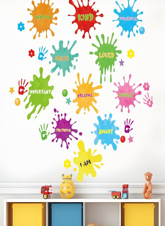Omlisca Colorful Inspirational Quotes Wall Decals Watercolor Splash & Handprint Motivational Stickers Positive Saying Educational Sticker for Kids Bedroom Classroom Playroom School Home Daycare Wall Art Decor - Image 1