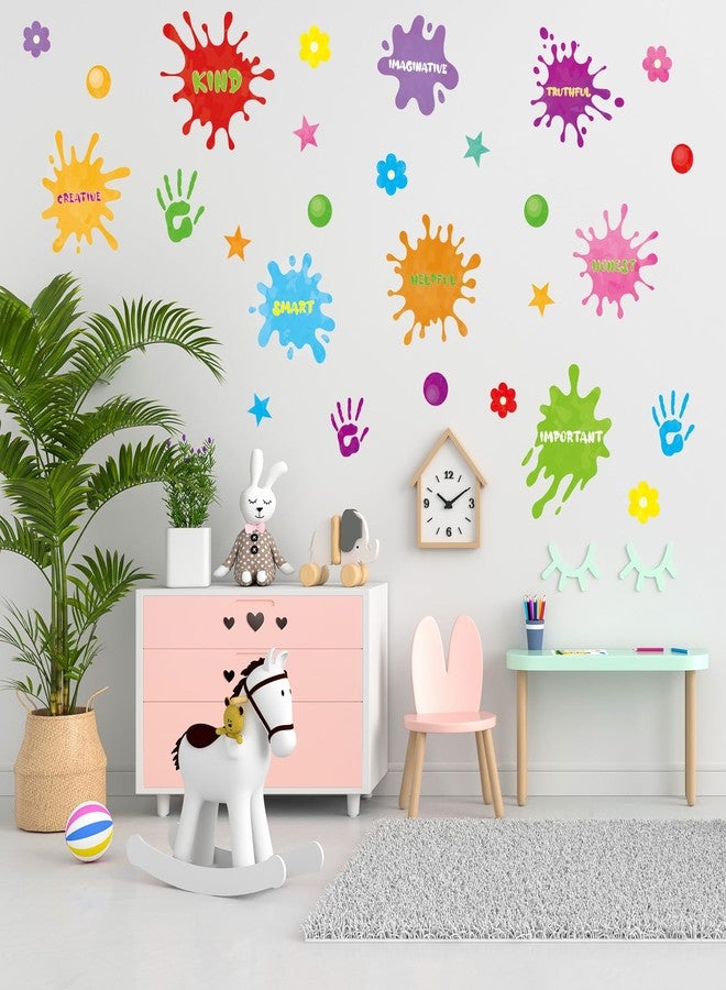 Omlisca Colorful Inspirational Quotes Wall Decals Watercolor Splash & Handprint Motivational Stickers Positive Saying Educational Sticker for Kids Bedroom Classroom Playroom School Home Daycare Wall Art Decor - Image 2