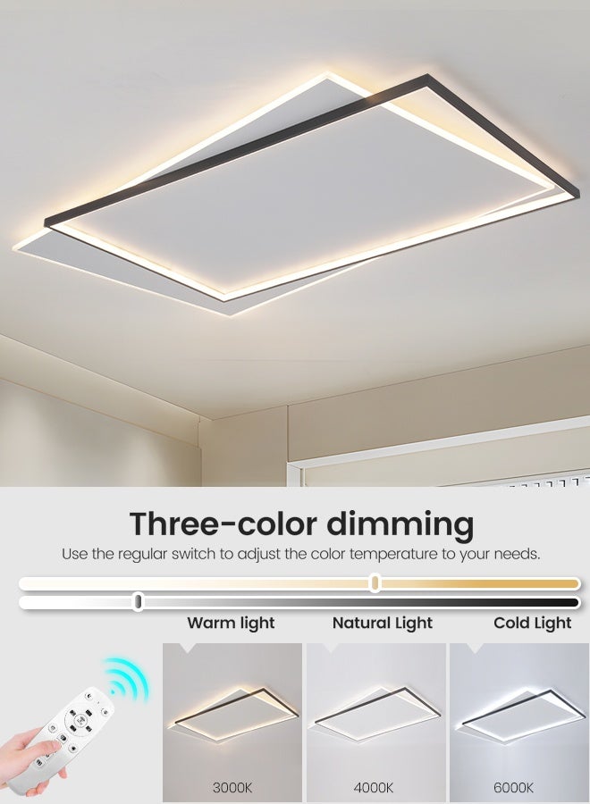 YATAI LIGHTING Modern Rectangular LED Ceiling Light, 60-80W Flush Mount with Remote, Dimmable 3000K-6000K White Modern Light Fixture for Living Room, Bedroom, Office - Acrylic & Aluminum Build - Image 2