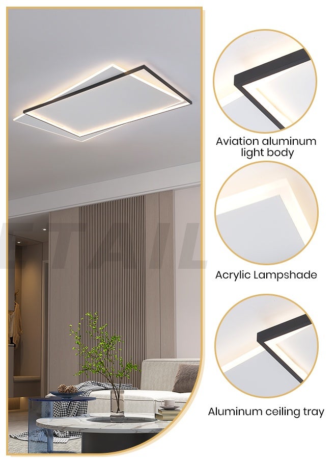 YATAI LIGHTING Modern Rectangular LED Ceiling Light, 60-80W Flush Mount with Remote, Dimmable 3000K-6000K White Modern Light Fixture for Living Room, Bedroom, Office - Acrylic & Aluminum Build - Image 4