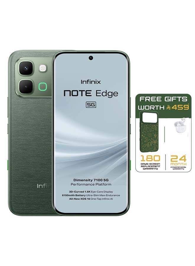 Infinix Note Edge Dual SIM Silk Green 8GB RAM 256GB 5G With Case And Earbuds And Screen With 6 Months Warranty - Middle East Version - Image 1