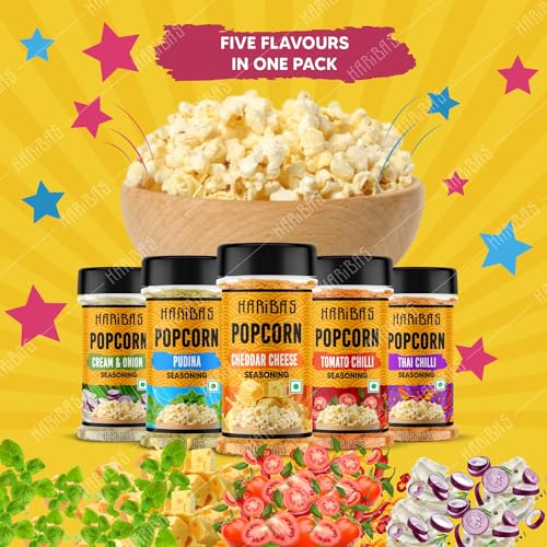 HARIBAS Combo Pack Of 5 Pop Corn Seasoning Powder | Tasty Powder 50 G Each Sprinkle On Maggie/French Fries | Cheddar Cheese Cream Butter & Onion Tomato Chilli Thai Pudina For Popcorn Nacho - Image 4