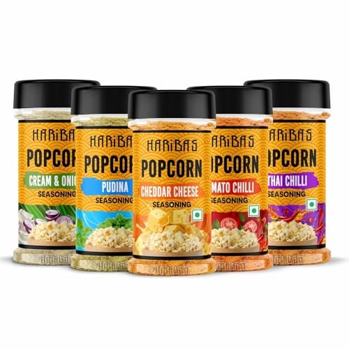 HARIBAS Combo Pack Of 5 Pop Corn Seasoning Powder | Tasty Powder 50 G Each Sprinkle On Maggie/French Fries | Cheddar Cheese Cream Butter & Onion Tomato Chilli Thai Pudina For Popcorn Nacho - Image 1