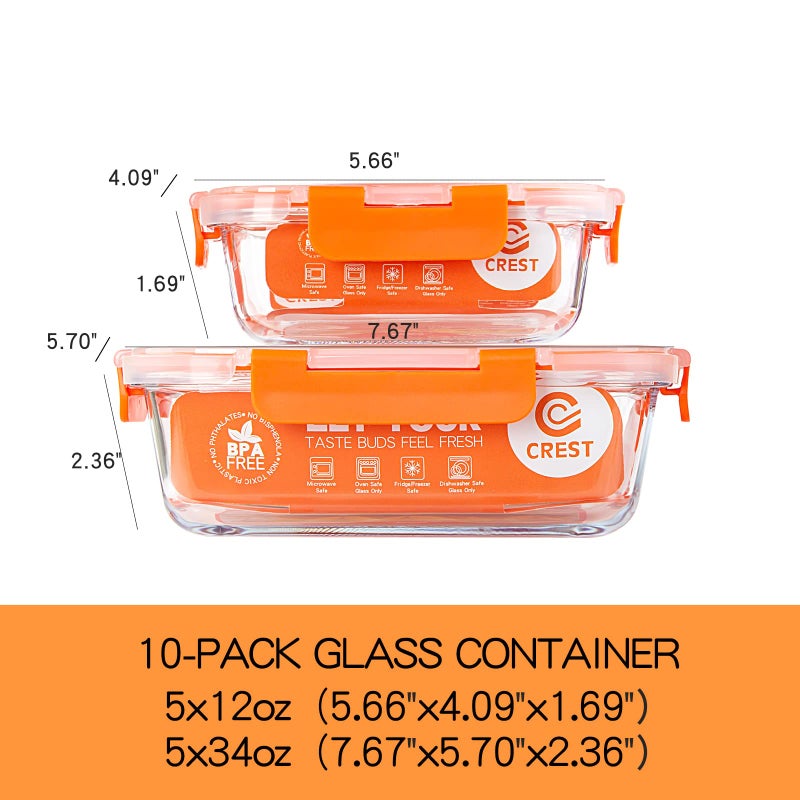 UMEIED 10 Pack Glass Food Storage Containers with Lids Leakproof, Airtight Glass Meal Prep Containers For Lunch, On The Go, Leftover, Dishwasher Safe - Image 2