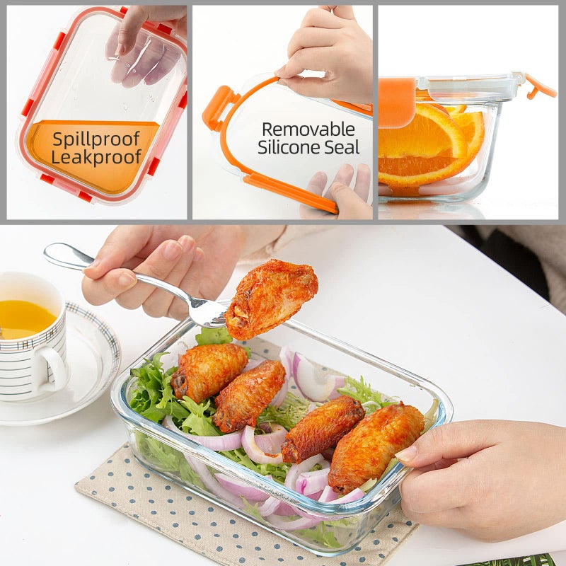 UMEIED 10 Pack Glass Food Storage Containers with Lids Leakproof, Airtight Glass Meal Prep Containers For Lunch, On The Go, Leftover, Dishwasher Safe - Image 3