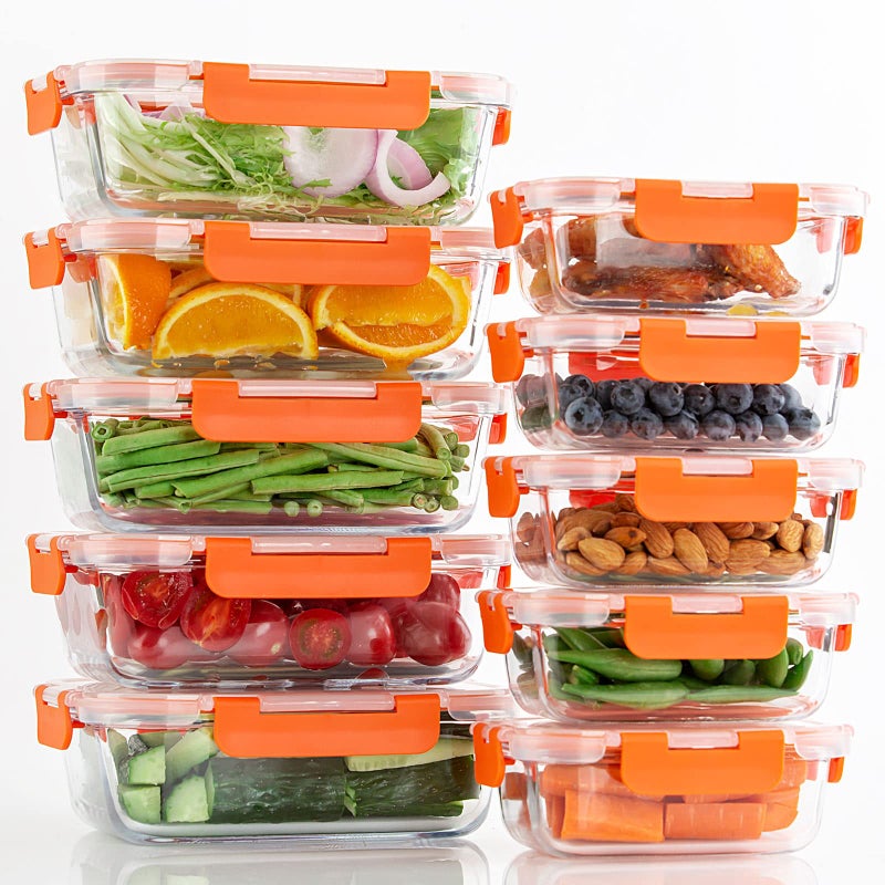 UMEIED 10 Pack Glass Food Storage Containers with Lids Leakproof, Airtight Glass Meal Prep Containers For Lunch, On The Go, Leftover, Dishwasher Safe - Image 1