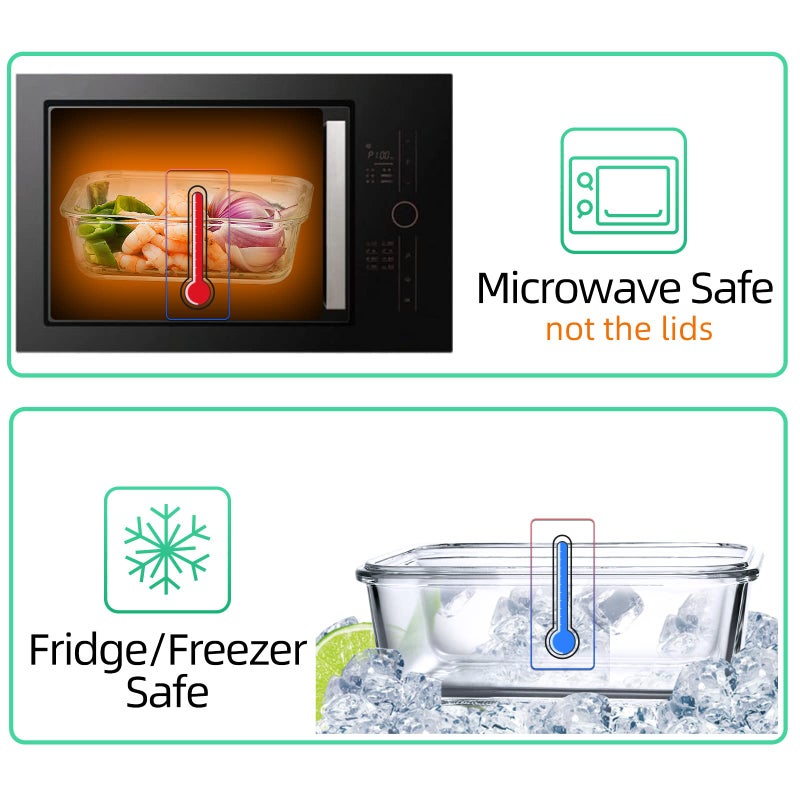 UMEIED 10 Pack Glass Food Storage Containers with Lids Leakproof, Airtight Glass Meal Prep Containers For Lunch, On The Go, Leftover, Dishwasher Safe - Image 4