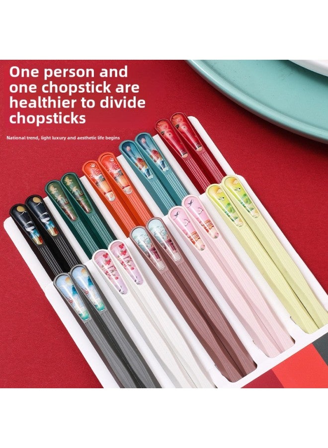 Direct National Tide Wind Mildew-proof Non-slip Paint Non-wax Creative Ten-color Internet Celebrity Light Luxury Household Alloy Chopsticks-Color:Paper Card 10 Pairs-Specifications:24cm  - Image 1