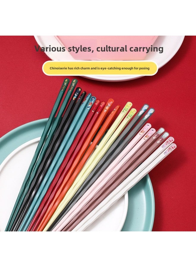 Direct National Tide Wind Mildew-proof Non-slip Paint Non-wax Creative Ten-color Internet Celebrity Light Luxury Household Alloy Chopsticks-Color:Paper Card 10 Pairs-Specifications:24cm  - Image 4