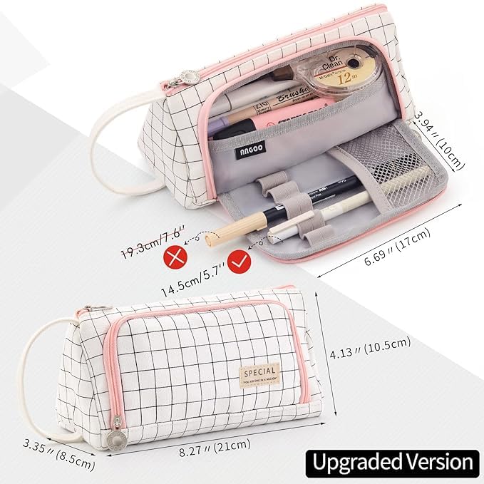 DROPOSALE Polyester Big Capacity Pencil Case High Large Storage Pouch Marker Pen Case Simple Stationery Bag School College Office Organizer for Teens Girls (White PLT) - Image 3