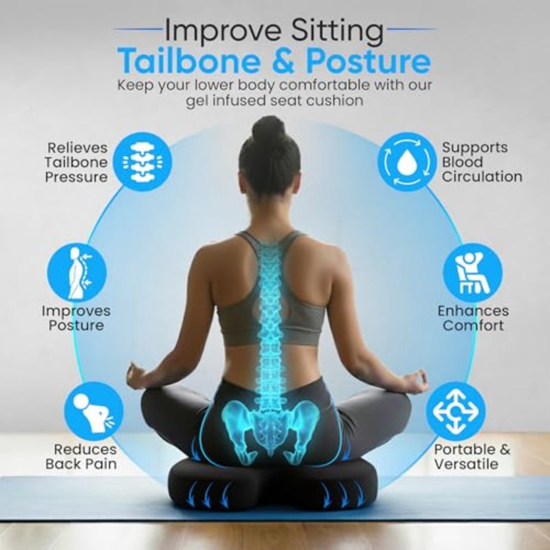 keyiPremium Gel-Infused Memory Foam Coccyx Seat Cushion Orthopedic Tailbone and Sciatica Pain Relief Pillow for Office Chair, Car, Home and Wheelchair Pressure Relief Chair Pad - Image 3