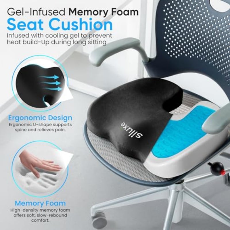 keyiPremium Gel-Infused Memory Foam Coccyx Seat Cushion Orthopedic Tailbone and Sciatica Pain Relief Pillow for Office Chair, Car, Home and Wheelchair Pressure Relief Chair Pad - Image 2