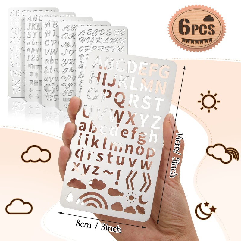 Lewtemi 6 Pcs Mixed Metal Stencil Wood Stencil Templates Stencils for Journaling Burning Stencils for Wood Carving Drawing Engraving Scrapbooking Journal Craft DIY (Letter Style) - Image 2
