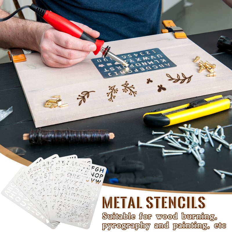 Lewtemi 6 Pcs Mixed Metal Stencil Wood Stencil Templates Stencils for Journaling Burning Stencils for Wood Carving Drawing Engraving Scrapbooking Journal Craft DIY (Letter Style) - Image 4