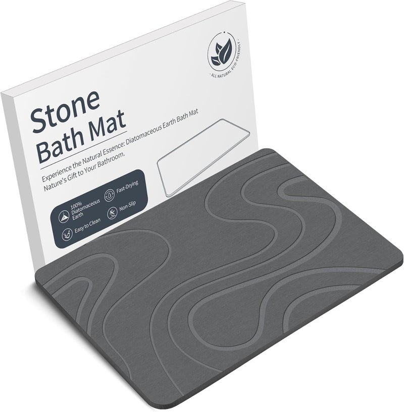 Veeloim Stone Bath Mat Diatomaceous Earth Shower Mat Non-Slip Super Absorbent Diatomite Stone Bath Mats for Bathroom Floor Quick Drying Natural Easy to Clean - Image 1