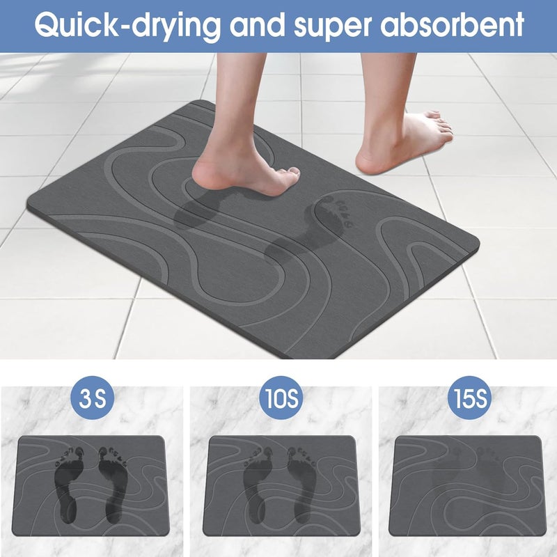 Veeloim Stone Bath Mat Diatomaceous Earth Shower Mat Non-Slip Super Absorbent Diatomite Stone Bath Mats for Bathroom Floor Quick Drying Natural Easy to Clean - Image 3