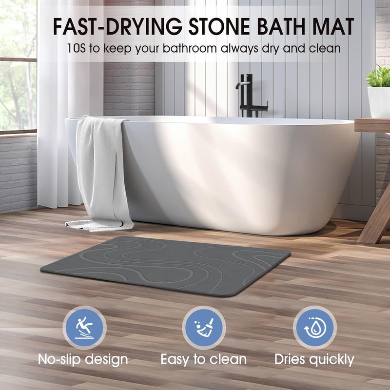 Veeloim Stone Bath Mat Diatomaceous Earth Shower Mat Non-Slip Super Absorbent Diatomite Stone Bath Mats for Bathroom Floor Quick Drying Natural Easy to Clean - Image 2