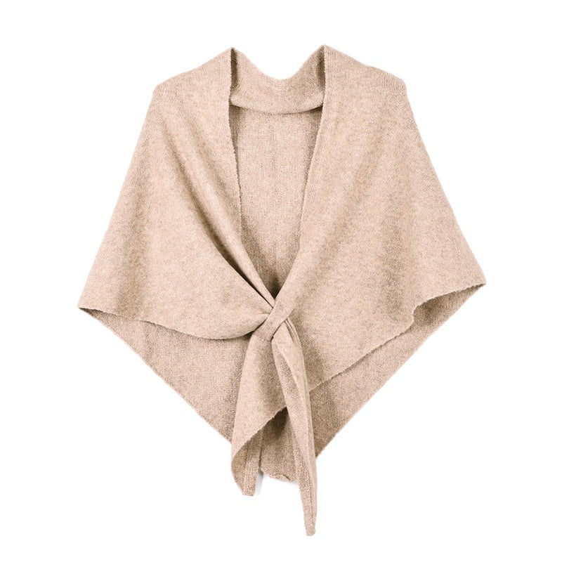 FeelfunFeather Shawl Wraps for Women Winter Knitted Triangle Cashmere Shawl Scarf Pashmina Cardigan Cape-Light Khaki - Image 1