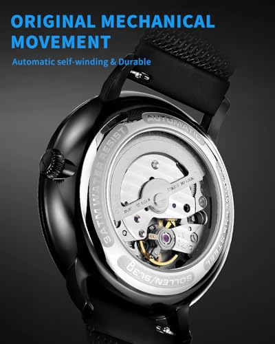 SOLLEN Minimalist Men's Automatic Watches, Black Mechanical Self-Winding Watch, 30M/3ATM Waterproof Stainless Steel Watch with Date, Luminous & Seconds Subdial, Dress Casual Business Luxury Wristwatch - 42mm - Image 4