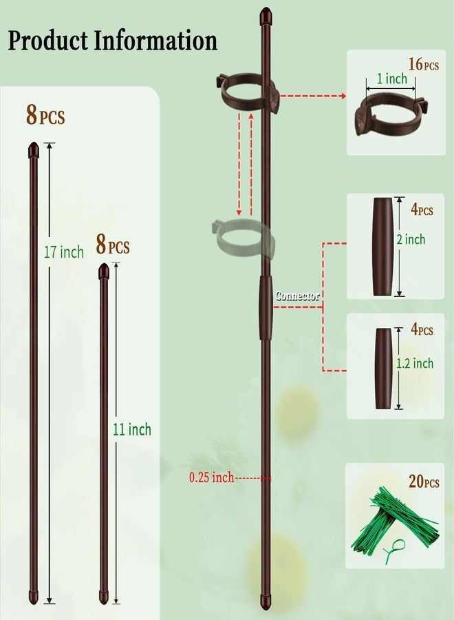 SupKing Plant Stakes 17inch &11inch SupKing 16Pcs Adjustable Flower Support Poles Brown Orchid Sticks with Clips for Indoor Outdoor Garden Potted Tomato Rose Amaryllis Vegetables Comes with 20 Ties - Image 2