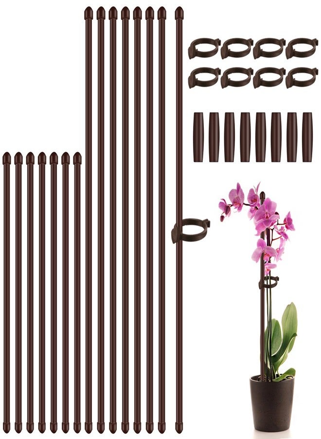 SupKing Plant Stakes 17inch &11inch SupKing 16Pcs Adjustable Flower Support Poles Brown Orchid Sticks with Clips for Indoor Outdoor Garden Potted Tomato Rose Amaryllis Vegetables Comes with 20 Ties - Image 1