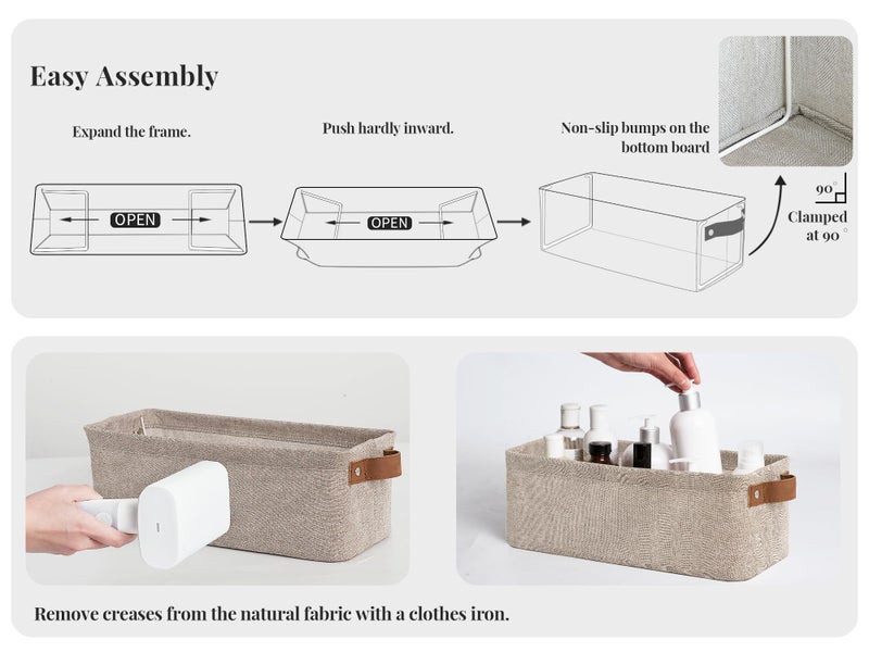 StorageWorks Narrow Storage Bins  Small baskets for Organizing  Long Storage Basket with Handles  Fabric Storage Bins for Shelf  Brown and Beige  2-Pack - Image 3