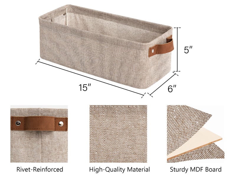 StorageWorks Narrow Storage Bins  Small baskets for Organizing  Long Storage Basket with Handles  Fabric Storage Bins for Shelf  Brown and Beige  2-Pack - Image 2