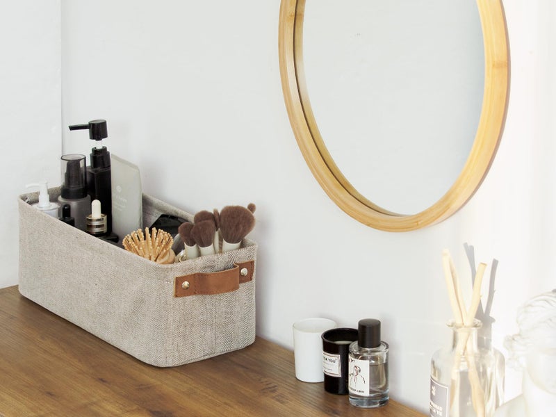 StorageWorks Narrow Storage Bins  Small baskets for Organizing  Long Storage Basket with Handles  Fabric Storage Bins for Shelf  Brown and Beige  2-Pack - Image 4