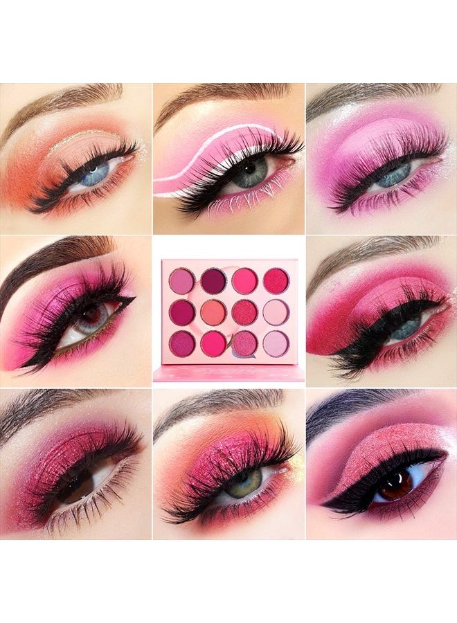 BEUSELF DE'LANCI Pink Eyeshadow Palette,12 Colors Peach Matte & Shimmer High Pigmented Mini Makeup Eyeshadow Pallet,Warm Natural Blendable Long-Lasting Waterproof Small Pallets Eyeshadow  - Image 2