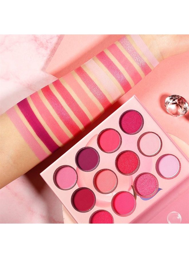 BEUSELF DE'LANCI Pink Eyeshadow Palette,12 Colors Peach Matte & Shimmer High Pigmented Mini Makeup Eyeshadow Pallet,Warm Natural Blendable Long-Lasting Waterproof Small Pallets Eyeshadow  - Image 3