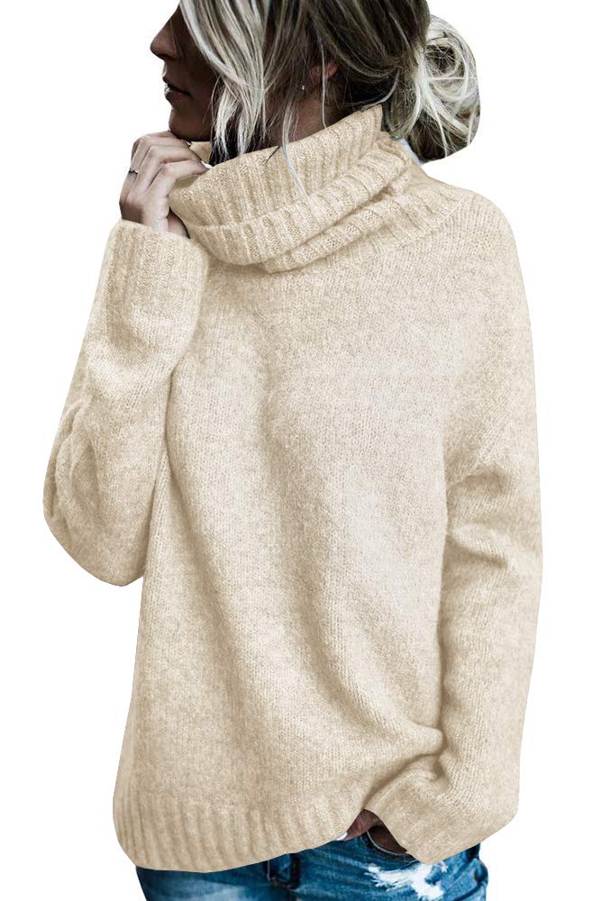 FISACE Womens Oversized Turtleneck Pullover Sweater Cable Knit Long Sleeve Sweater Tops A-Beige - Image 1