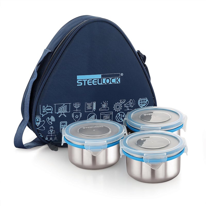 STEELLOCK STEELLOCK Lunch Box Stainless Steel Containers Leak Proof with BPA Free Air Tight Lids Fabric Jacket 280ml x 3pcs HL 1231  - Image 2