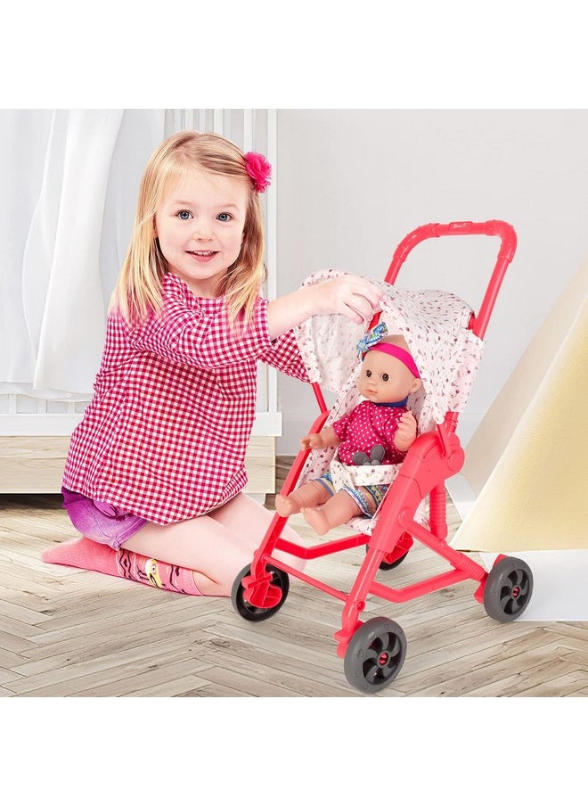 deAO Baby Doll Stroller Set With 13 Inch Doll Deluxe 13" Baby Doll Role Play Set With Foldable Doll Strollergreat Baby Doll Accessoriesinteractive Soft Dolls For Girls Kids  - Image 3
