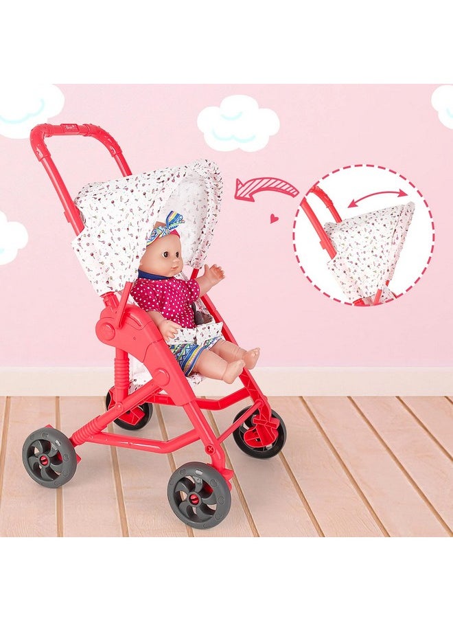 deAO Baby Doll Stroller Set With 13 Inch Doll Deluxe 13" Baby Doll Role Play Set With Foldable Doll Strollergreat Baby Doll Accessoriesinteractive Soft Dolls For Girls Kids  - Image 5