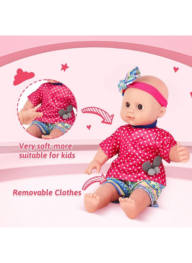 deAO Baby Doll Stroller Set With 13 Inch Doll Deluxe 13" Baby Doll Role Play Set With Foldable Doll Strollergreat Baby Doll Accessoriesinteractive Soft Dolls For Girls Kids  - Image 4